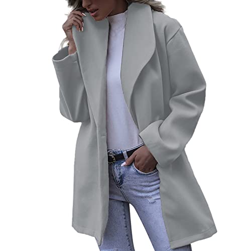 Leichter Sommermantel Damen Damen Faux Wool Dünner Mantel Trench Jacket Damen Warm Slim Long Overcoat Outwear (Grey, L) von Generic