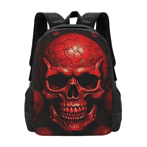 Leichter Wanderrucksack Roter Totenkopf Druck Laptoptasche Retro Studentenrucksack Für Schule, Job, Camping, 42X32X14Cm von Generic