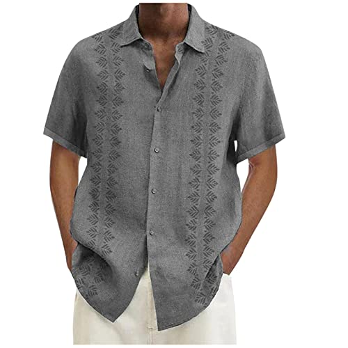 Leichtes Sommerhemd Herren Kurzarm Leinen Hemd Herren Sommer Florales Muster mit Aufdruck Kurzarmhemden Herren Leinenhemd Slim Fit Freizeit Sommerhemd Herren Oversize Herren-Leinenhemd von Generic