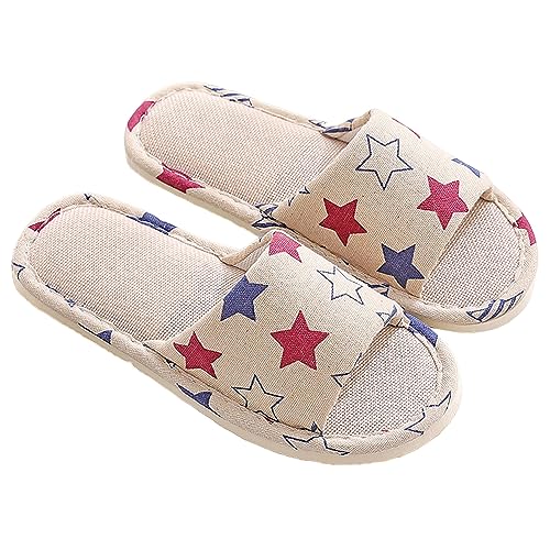 Leinen Hausschlappen Unisex Waschbar Gästehausschuhe Rutschfeste Hausschuhe Offener Zeh Baumwoll-Pantoffeln Bequeme von Generic