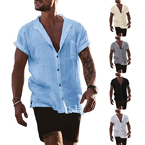 Leinen Hemd Herren Kurzarm Sommer Hemden Herren Freizeithemd Männer Universal Fit von Generic