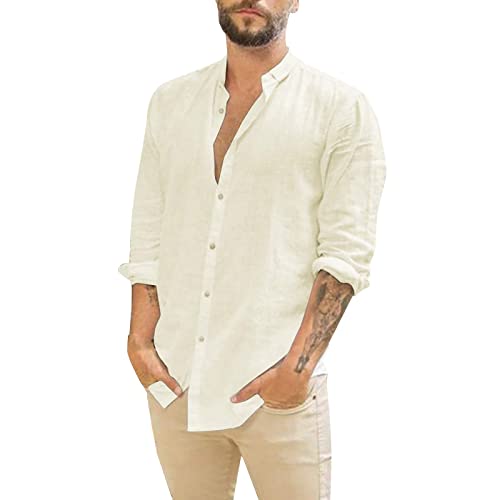 Leinen Hemd Herren Langarm Leinenhemd Sommerhemde Freizeit Hemd Leinenhemd Langarm Hemd Atmungsaktives Bequeme Regular Fit Men Shirts Beige 3XL von Generic