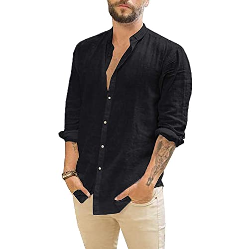 Leinen Hemd Herren Langarm Leinenhemd Sommerhemde Freizeit Hemd Leinenhemd Langarm Hemd Atmungsaktives Bequeme Regular Fit Men Shirts Schwarz XL von Generic