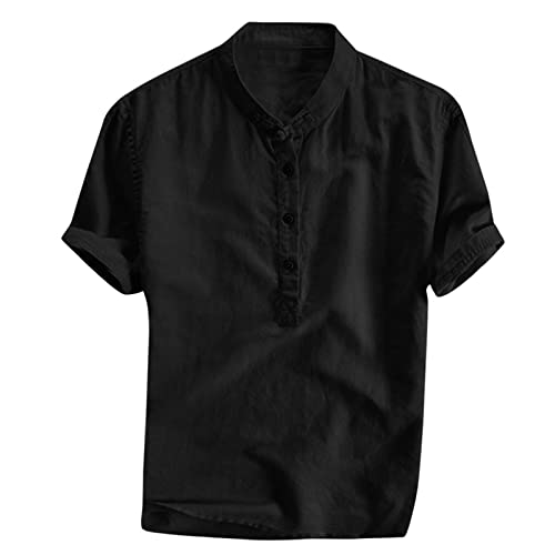 Leinen Hemden Herren Kurzarm Sleeve Shirts Streifen Stehkragenhemd Baumwolle Leinenhemd Sommershirt Button Down T-Shirt Freizeithemd Mit Brusttasche Strand Shirt Leinen Hemden Herren Kurzarm Sleeve Shirts Streifen Stehkragenhemd Baumwolle Leinenhemd Sommershirt Button Down T-Shirt Freizeithemd Mit Brusttasche Strand Shirt von Generic