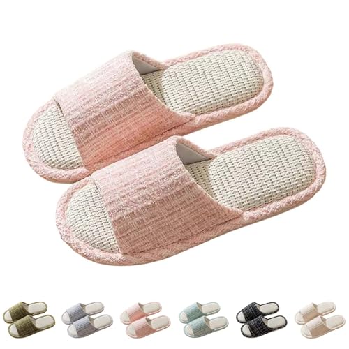 Leinen Pantoffeln Damen, Slipper Damen Sommer Elegant Sommerschuhe Bequem Atmungsaktiv Hausschuhe Rutschfest Haushaltsschuhe Flach Schlupfschuhe Indoor Leinenpantoffeln Slip On Heimschuhe von Generic