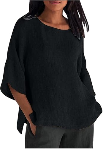 Leinen Shirts Damen Elegant Einfarbig Sommer T-Shirts Musselin Bluse 3/4 Arm Elegant Leinenhemd Langarmshirt Basic Kurzarm Oberteile Baumwolle Lässig Tunika Frau Große Größen Oberteil Casual Tshirt Leinen Shirts Damen Elegant Einfarbig Sommer T-Shirts Musselin Bluse 3/4 Arm Elegant Leinenhemd Langarmshirt Basic Kurzarm Oberteile Baumwolle Lässig Tunika Frau Große Größen Oberteil Casual Tshirt von Generic