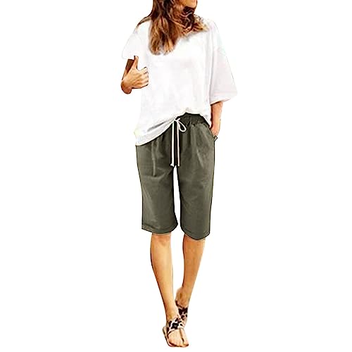 Leinen Shorts Damen Knielang Kurze Hosen Sommerhose Leicht Baumwolle Leinenhose Bermuda Shorts mit Tunnelzug Tasche Luftig Hohe Taille Freizeitshorts Einfarbig Stoffhose Pants Leinen Shorts Damen Knielang Kurze Hosen Sommerhose Leicht Baumwolle Leinenhose Bermuda Shorts mit Tunnelzug Tasche Luftig Hohe Taille Freizeitshorts Einfarbig Stoffhose Pants von Generic