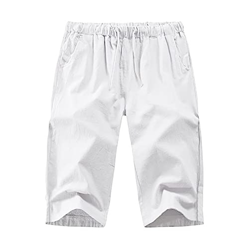 Leinen Shorts Herren,3/4 Leinenhose Bermuda Shorts Kurze Hose Sommer Strandhose Wandershorts Sommerhose mit Stretchbund Schnelltrocknend Trainingshorts Trekkinghose Outdoor Dreiviertel Hose von Generic