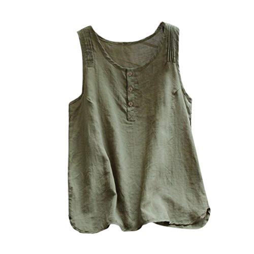 Leinen Top Damen Sommer -Tank Top Damen Baumwolle -Leinenbluse Damen Elegant Blusentops Ärmelloses Knopfleiste Oberteile Tshirt Rundhals Tunika Bluse Weste Tops Teenager Mädchen Tanktops Frauen von Generic