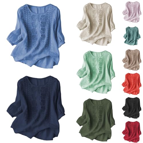 Leinenbluse Damen Sommer locker Oversized Kurzarm Musselin Bluse Leicht und Luftig Basic Lässiges Bequemes Tunika Oberteile Atmungsaktive M-3XL von Generic