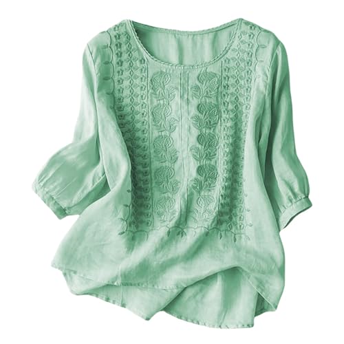 Leinenbluse Damen Sommer locker Oversized Kurzarm Musselin Bluse Leicht und Luftig Basic Lässiges Bequemes Tunika Oberteile Atmungsaktive M-3XL von Generic