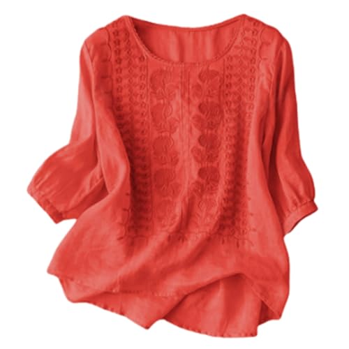 Leinenbluse Damen Sommer locker Oversized Kurzarm Musselin Bluse Leicht und Luftig Basic Lässiges Bequemes Tunika Oberteile Atmungsaktive M-3XL von Generic