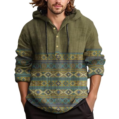 Leinenhemd Herren Baumwolle Leinen Hoodie Einfarbig Hoody Oberteile Knopfleiste Langarm Hemd mit Kapuze Modische Langarmshirt Sommerhemd Shirt Leichte Sommerhemd Bequem Freizeithemden von Generic