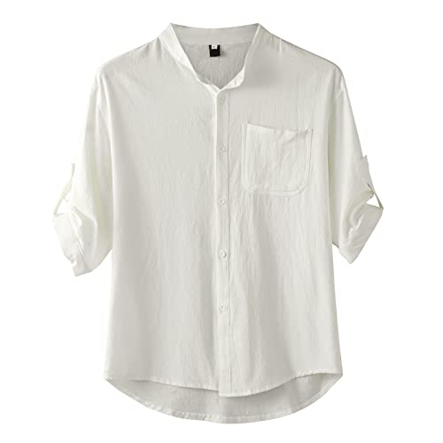 Leinenhemd Herren Halbarm Regular Fit Sommerhemd Leinen Baumwolle Hemd Kläppchenkragen Einfarbig Freizeithemd Schlichter Mode Lässige Hemden Leicht Dünn Casual Shirt Bequeme Luftig Tops Männer von Generic