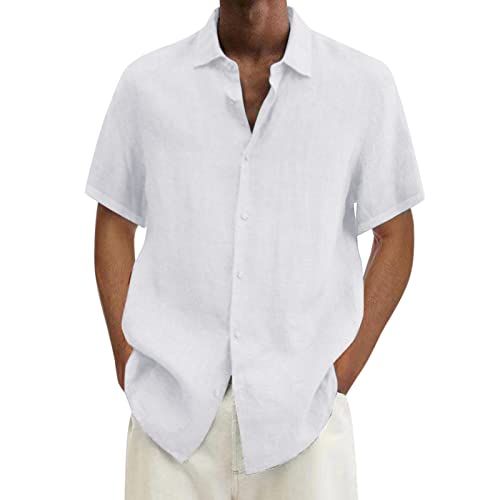 Leinenhemd Herren Hemd Herren Kurzarm Sommerhemd Herren Regular Fit Freizeithemd (Weiß, XXL) von Generic
