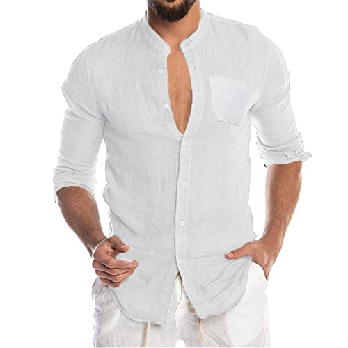 Leinenhemd Herren Hemd Herren Langarm Sommerhemd Herren Regular Fit Freizeithemd von Generic