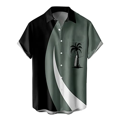 Leinenhemd Herren Hemden Kurzarm Freizeithemd Funky Hawaii Hemd Lässig Button Down Lässig Button Down Sommerhemde Locker Henley Shirt Strand Atmungsaktives Kurzarmhemd Männer von Generic