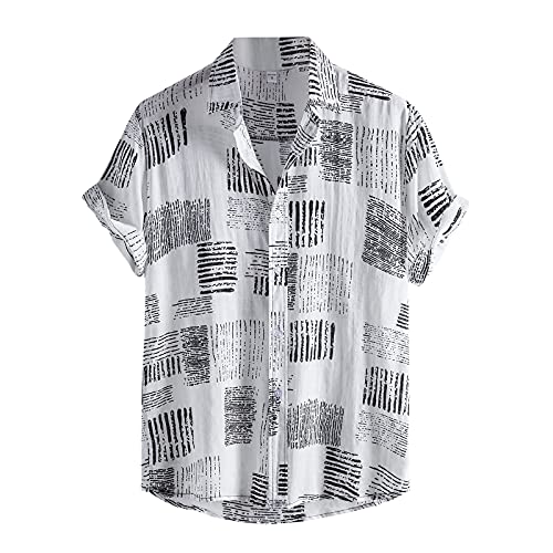 Leinenhemd Herren Hemden Kurzarm Freizeithemd Funky Hawaii Hemd Lässig Button Down Lässig Button Down Sommerhemde Locker Henley Shirt Strand Atmungsaktives Kurzarmhemd Männer von Generic