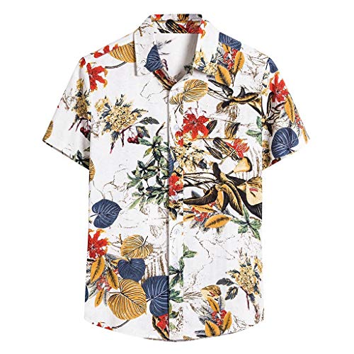 Leinenhemd Herren Hemden Kurzarm Freizeithemd Funky Hawaii Hemd Lässig Button Down Lässig Button Down Sommerhemde Locker Henley Shirt Strand Atmungsaktives Kurzarmhemd Männer von Generic