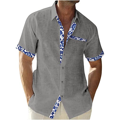 Leinenhemd Herren Kurzarm Baumwolle Hemd Hawaii Hemden Sommer Freizeithemden Oversized Kurzarmhemd Business Herrenhemden Fashion Strandhemd Einfarbig Tshirt Tops Angebote 13 Grau 3XL von Generic