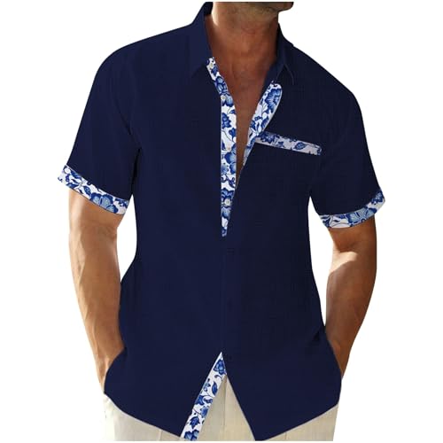 Leinenhemd Herren Kurzarm Baumwolle Hemd Hawaii Hemden Sommer Freizeithemden Oversized Kurzarmhemd Business Herrenhemden Fashion Strandhemd Einfarbig Tshirt Tops Bestellungen Marineblau XL von Generic