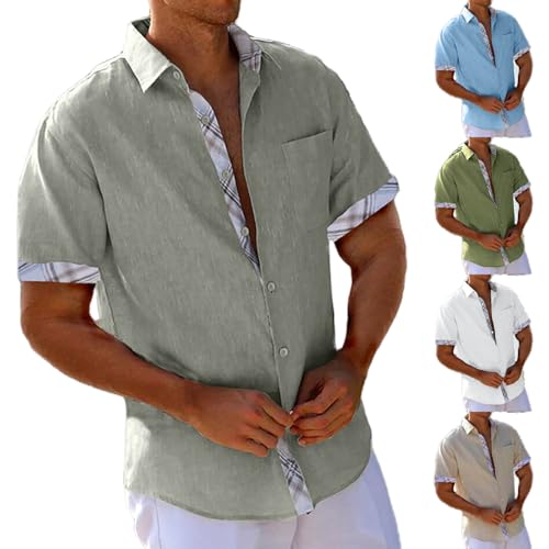 Leinenhemd Herren Kurzarm Baumwolle Hemd Hawaii Hemden Sommer Freizeithemden Oversized Kurzarmhemd Business Herrenhemden Tshirt Tops Leichte Fischerhemd 01 Grau 3XL von Generic