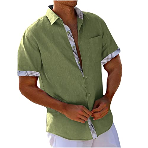 Leinenhemd Herren Kurzarm Baumwolle Hemd Hawaii Hemden Sommer Freizeithemden Oversized Kurzarmhemd Business Herrenhemden Tshirt Tops Leichte Fischerhemd 02 Grün M von Generic