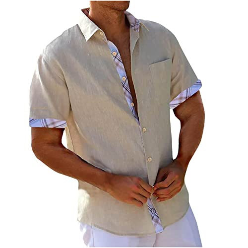 Leinenhemd Herren Kurzarm Baumwolle Hemd Hawaii Hemden Sommer Freizeithemden Oversized Kurzarmhemd Business Herrenhemden Tshirt Tops Leichte Fischerhemd 04 Khaki XXL von Generic