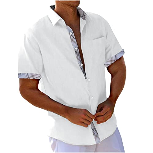 Leinenhemd Herren Kurzarm Baumwolle Hemd Hawaii Hemden Sommer Freizeithemden Oversized Kurzarmhemd Business Herrenhemden Tshirt Tops Leichte Fischerhemd 05 Weiß XXL von Generic