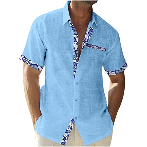 Leinenhemd Herren Kurzarm Baumwolle Hemd Hawaii Hemden Sommer Freizeithemden Oversized Kurzarmhemd Business Herrenhemden Fashion Strandhemd Einfarbig Tshirt Tops Deals 12 Blau 3XL von Generic