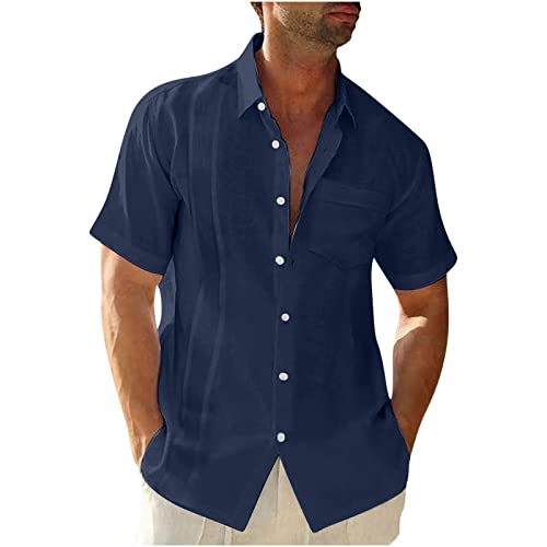 Leinenhemd Herren Kurzarm Einfarbig Sommerhemd Casual Freizeit Herrenhemd Regular Atmungsaktiv Hemd Button Down T Shirt Slim Fit Sportshirt Lässiges Hawaiihemd Angebote des Tages Heute Sale von Generic