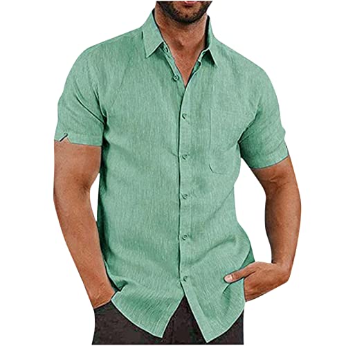 Leinenhemd Herren Kurzarm Einfarbig Sommerhemd Casual Freizeit Herrenhemd Regular Atmungsaktiv Hemd Button Down T Shirt Slim Fit Sportshirt Lässiges Hawaiihemd sonderangebote & Restposten von Generic