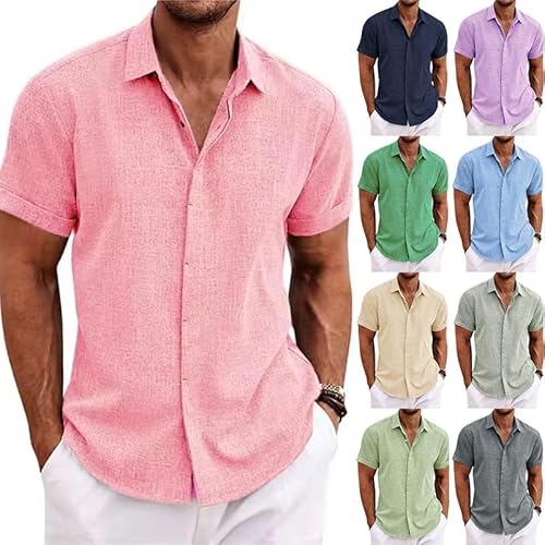 Leinenhemd Herren Kurzarm Hemd Baumwolle Leinen Kurzarmhemd Oversize Freizeithemd Casual Shirts Button Down Regular Fit Freizeithemden Sommer Strand Leinen Shirt von Generic