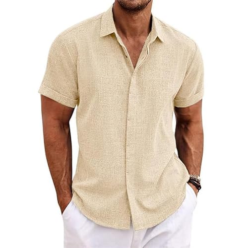 Leinenhemd Herren Kurzarm Hemd Baumwolle Leinen Kurzarmhemd Oversize Freizeithemd Casual Shirts Button Down Regular Fit Freizeithemden Sommer Strand Leinen Shirt von Generic