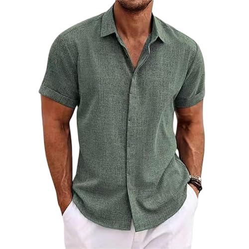 Leinenhemd Herren Kurzarm Hemd Baumwolle Leinen Kurzarmhemd Oversize Freizeithemd Casual Shirts Button Down Regular Fit Freizeithemden Sommer Strand Leinen Shirt von Generic