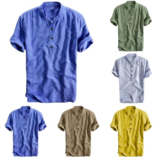 Leinenhemd Herren Kurzarm Hemd Männer Sommerhemd Regular Fit Freizeithemd Top Shirts Sommer von Generic