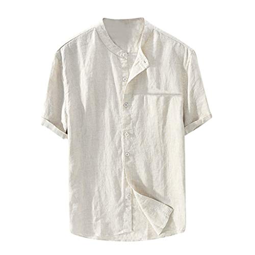 Leinenhemd Herren Kurzarm-Hemden Leinen Atmungsaktives Freizeithemd Regular Fit Oberteile Strand Shirt Leichte Einfarbige Button Kurzarm Basic Shirt for Männer von Generic