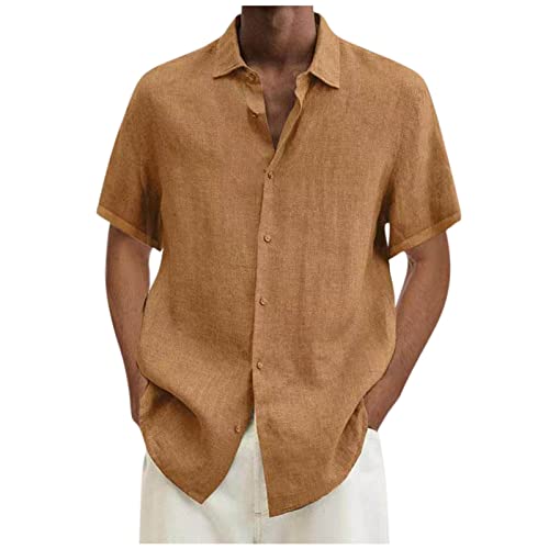 Leinenhemd Herren Kurzarm Hemden Sommer Hemd Baumwolle Leinen Kurzarmhemd Leichte Freizeithemden Einfarbig Herrenhemden Bequeme Sommerhemd Angebote Freizeithemd Deals 10 Khaki 5XL von Generic