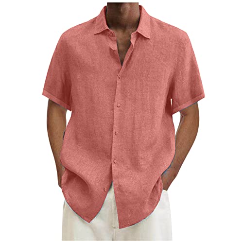 Leinenhemd Herren Kurzarm Hemden Sommer Hemd Baumwolle Leinen Kurzarmhemd Leichte Freizeithemden Einfarbig Herrenhemden Bequeme Sommerhemd Regular Fit Freizeithemd Blitzangebote 07 Orange XXL von Generic