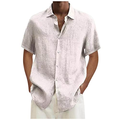 Leinenhemd Herren Kurzarm Hemden Sommer Hemd Baumwolle Leinen Kurzarmhemd Leichte Freizeithemden Einfarbig Herrenhemden Bequeme Sommerhemd Regular Fit Freizeithemd Deal 05 Weiß 5XL von Generic