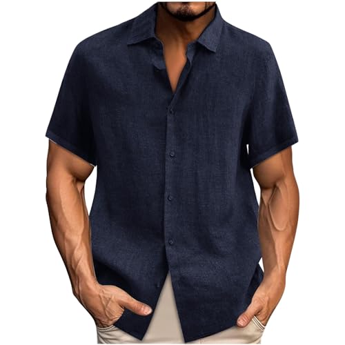 Leinenhemd Herren Kurzarm Hemden Sommer Hemd Baumwolle Leinen Kurzarmhemd Leichte Freizeithemden Einfarbig Herrenhemden Bequeme Sommerhemd Regular Fit Freizeithemd Deals 06 Marineblau XXL von Generic