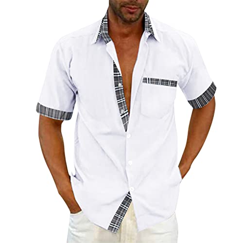 Leinenhemd Herren Kurzarm Leinenhemd Mit Reißverschluss Sommerhemde Freizeit Hemd Hawaii Hemd Slim Fit Herren Hemden Kurzarm Freizeithemden für Männer Regular Fit Shirt Weiß XL von Generic