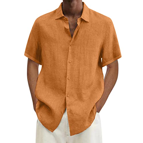Leinenhemd Herren Kurzarm Sommer Shirts Mode Dashing Lässige Hemd Kariertes Einfarbige Freizeithemd Leicht Luftig Strandhemd Geteilter Saum Kläppchenkragen Casual Hemden Mit Knopfleiste Brusttasche von Generic