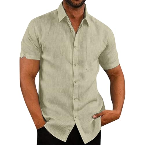 Leinenhemd Herren Kurzarm Sommerhemd Männer Button Down Shirt Freizeithemden für Herren mit Brusttasche Strandhemd Casual Urlaub Hellgrün von Generic