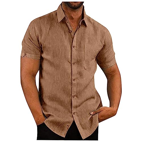 Leinenhemd Herren Kurzarm Sommerhemd Männer Button Down Shirt Freizeithemden für Herren mit Brusttasche Strandhemd Casual Urlaub Khaki Leinenhemd Herren Kurzarm Sommerhemd Männer Button Down Shirt Freizeithemden für Herren mit Brusttasche Strandhemd Casual Urlaub Khaki von Generic