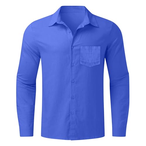 Leinenhemd Herren Langarm Leinen Hemd Sommer Button Down Hemden Baumwolle Rever Leichtes Bequme Sommerhemd Große Größe Locker Lässige Herrenhemd Modische Freizeithemd Strandhemd von Generic