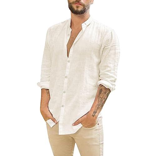 Leinenhemd Herren Langarm Slim fit Umlegekragen Hemd Baumwolle Leinen Freizeithemden Button-Down Casual Business Regular Fit Sommerhemd Herrenhemd von Generic