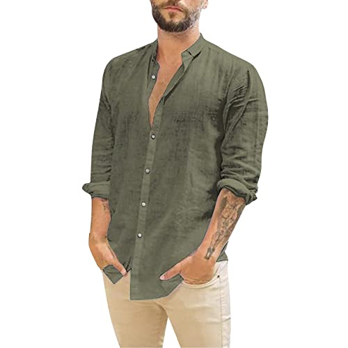Leinenhemd Herren Langarm Slim fit Umlegekragen Hemd Baumwolle Leinen Freizeithemden Button-Down Casual Business Regular Fit Sommerhemd Herrenhemd von Generic