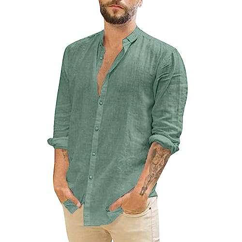 Leinenhemd Herren Langarm Slim fit Umlegekragen Hemd Baumwolle Leinen Freizeithemden Button-Down Casual Business Regular Fit Sommerhemd Herrenhemd von Generic