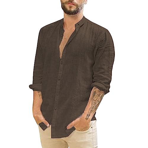 Leinenhemd Herren Langarm Slim fit Umlegekragen Hemd Baumwolle Leinen Freizeithemden Button-Down Casual Business Regular Fit Sommerhemd Herrenhemd von Generic